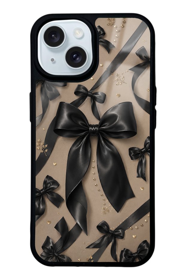 iPhone 15 Midnight Bow Design Glossy Phone Case