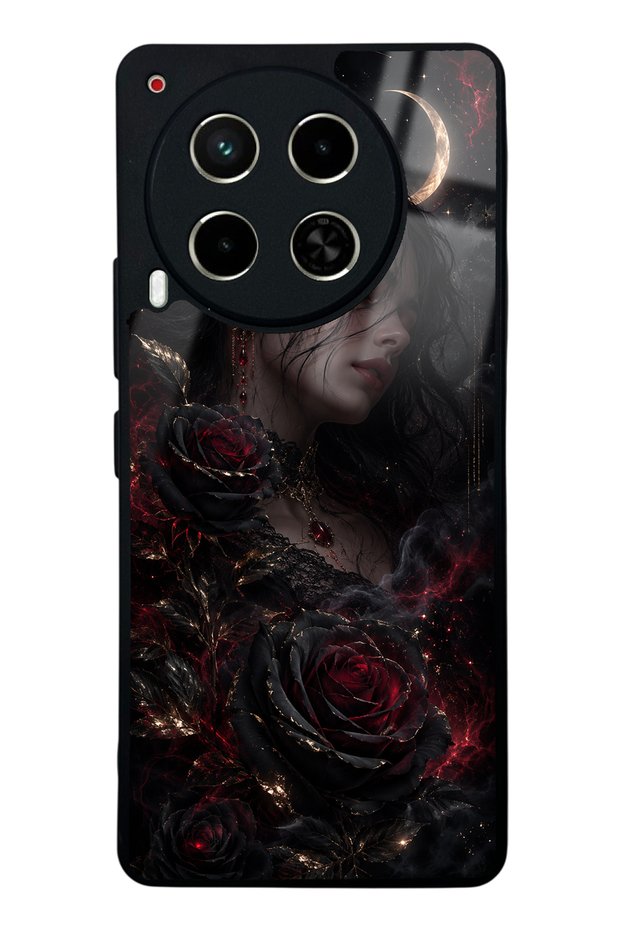 Tecno Camon 30 Glossy Phone Case with Crimson Moon Rose Design