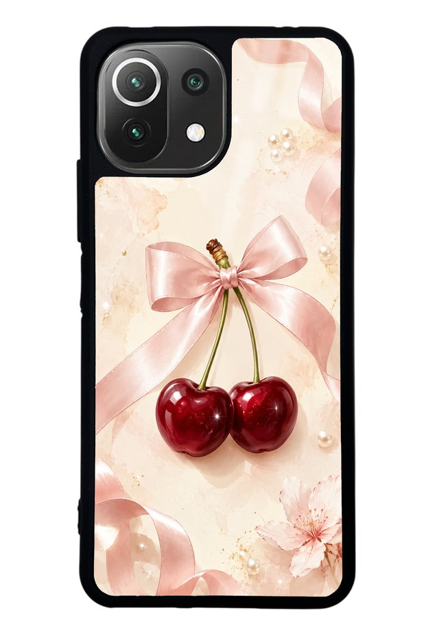 Xiaomi Mi 11 Lite Glossy Phone Case with Cherry Pearl Ribbon Design