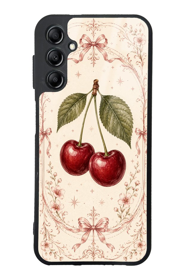 Samsung A14 Glossy Phone Case with Vintage Cherry Blossom Design