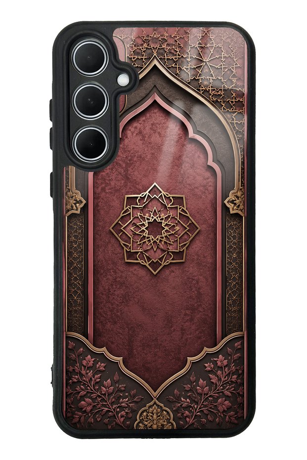 Samsung A35 Burgundy Glossy Phone Case with Ottoman Emblem Design