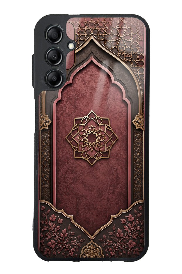 Samsung A14 Burgundy Glossy Phone Case with Ottoman Emblem Design