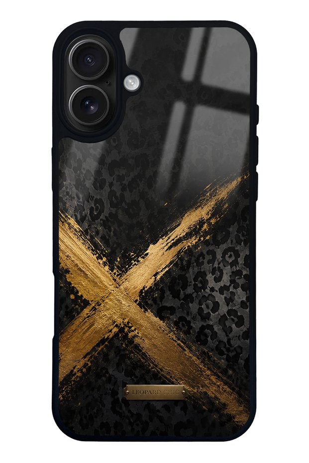 iPhone 16 Plus Golden Leopard X Design Glossy Phone Case