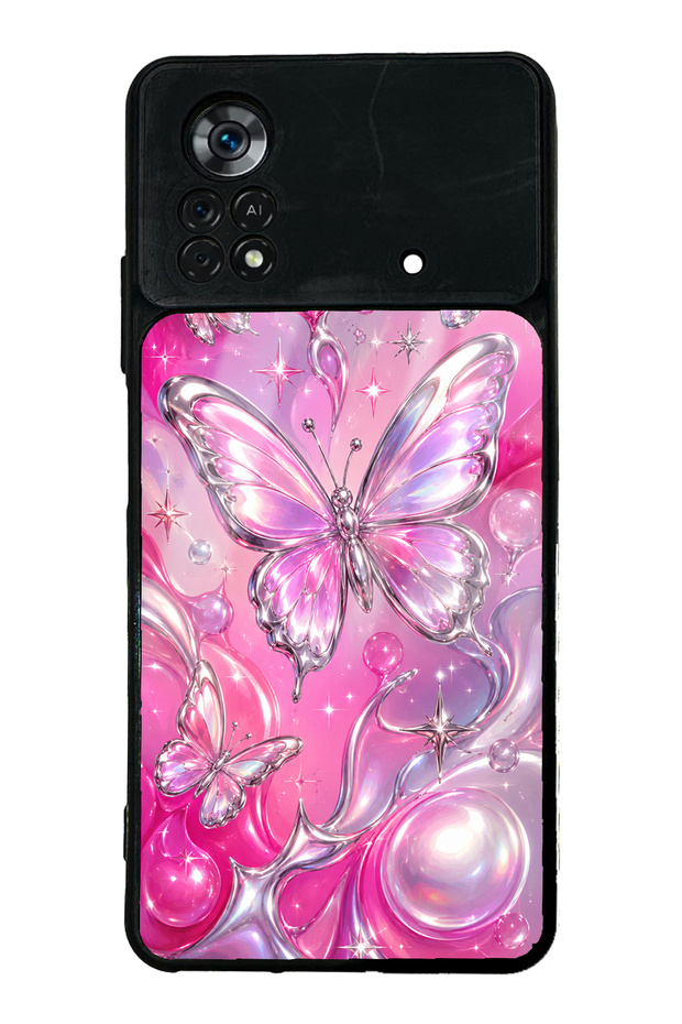 Xiaomi Poco X4 Pro Pink Prism Butterfly Design Glossy Phone Case