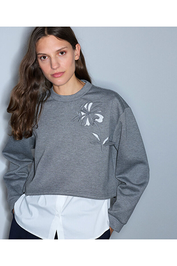 Çift parça görünüm cutout sweatshirt