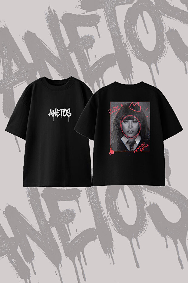 Nicki Minaj_34 Design Back Printed Cotton Black Oversize T-Shirt