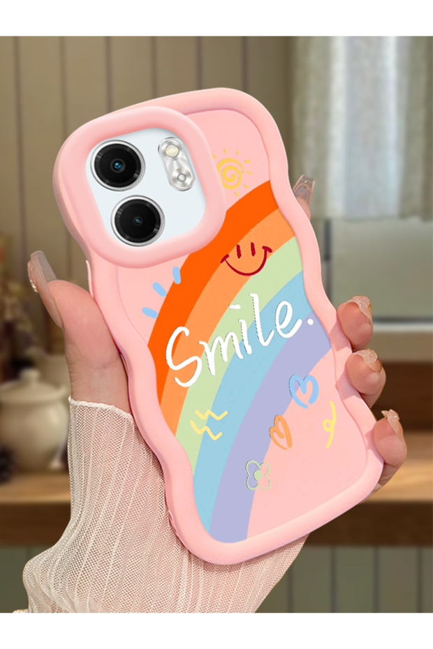 Infinix Smart 9 Compatible Case Camera Protective Pink Silicone Couple Phone Case Cover Rainbow Pattern