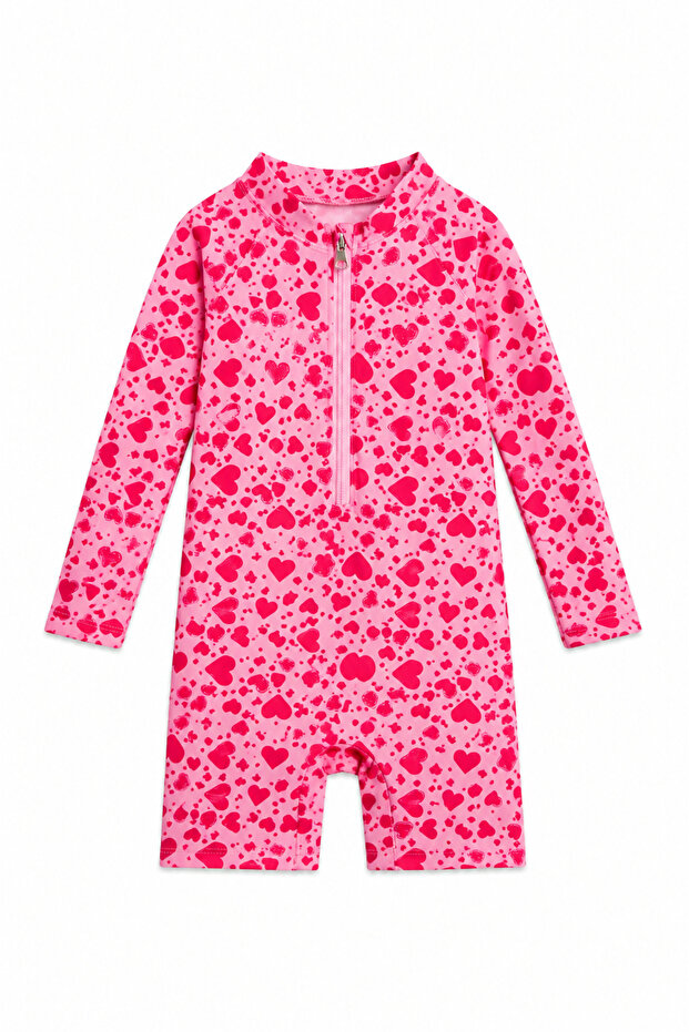 Patterned Zippered Baby Girl Swimsuit