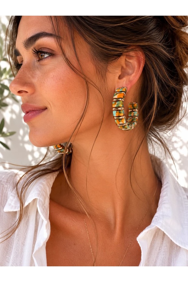 Luxury Women's Steel Enamel Patterned Hoop Earrings