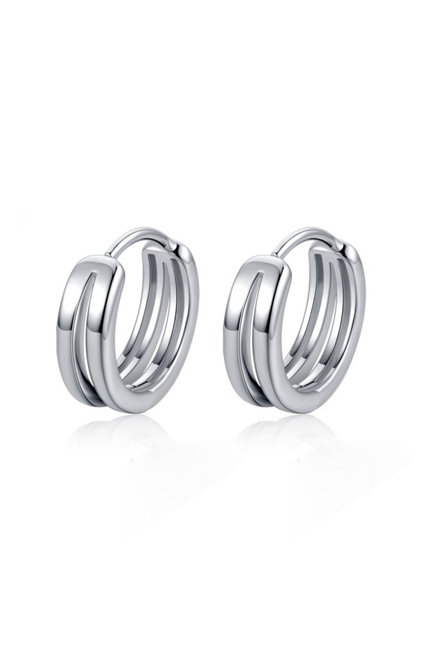 Steel color 2Pcs Hollow Double Ring Small Hoop Earrings For Men Women New Trendy Black Silver-Color