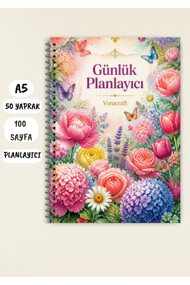 Flower Themed A5 Daily Planner Notebook 50 Sheets 100 Pages Wire Spiral Pln00004