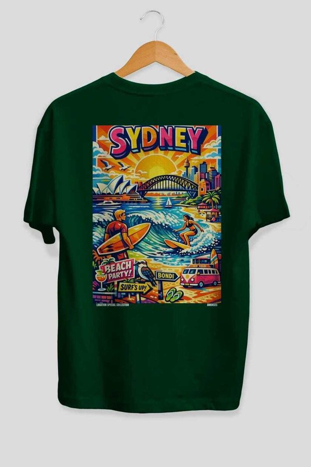 Sydney Australia 2 Green Oversize Country City Back Printed Unisex T-Shirt 100% Cotton Premium
