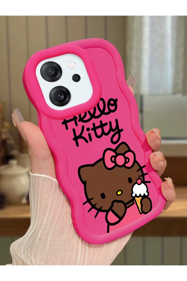 Oppo Reno 14F Compatible Case Camera Protector Red Silicone Couple Phone Case Kitty Pattern