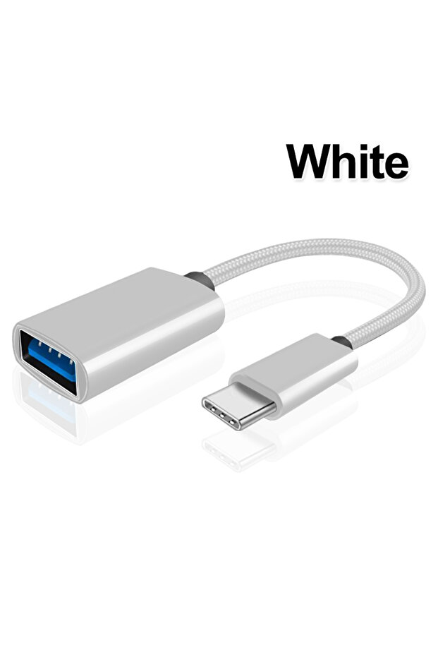 كابل بيانات USB C إلى USB OTG أبيض اللون، محول USB من النوع C إلى USB ذكر إلى أنثى، كابل تمديد ومحول