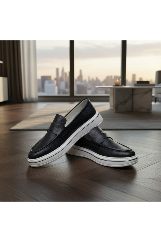 Imported Navy Blue Floral Leather Loafer Without Buckle