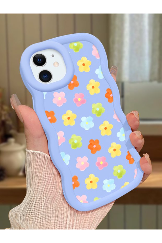 iPhone 11 Compatible Case Camera Protector Blue Silicone Couple Phone Case Floral Pattern