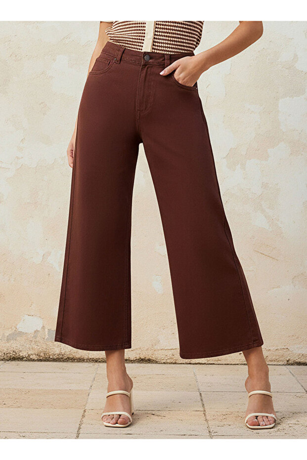 Wide Leg High-Rise Jeans Cropped Cotton