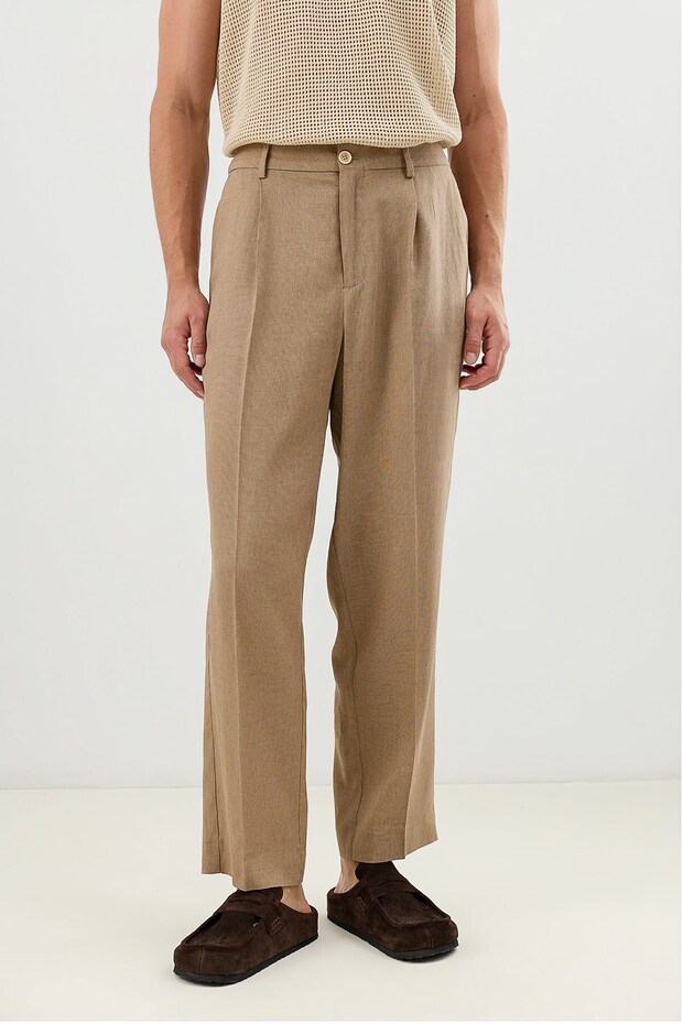 Mink Linen Blend Men's Trousers with Elastic Waist