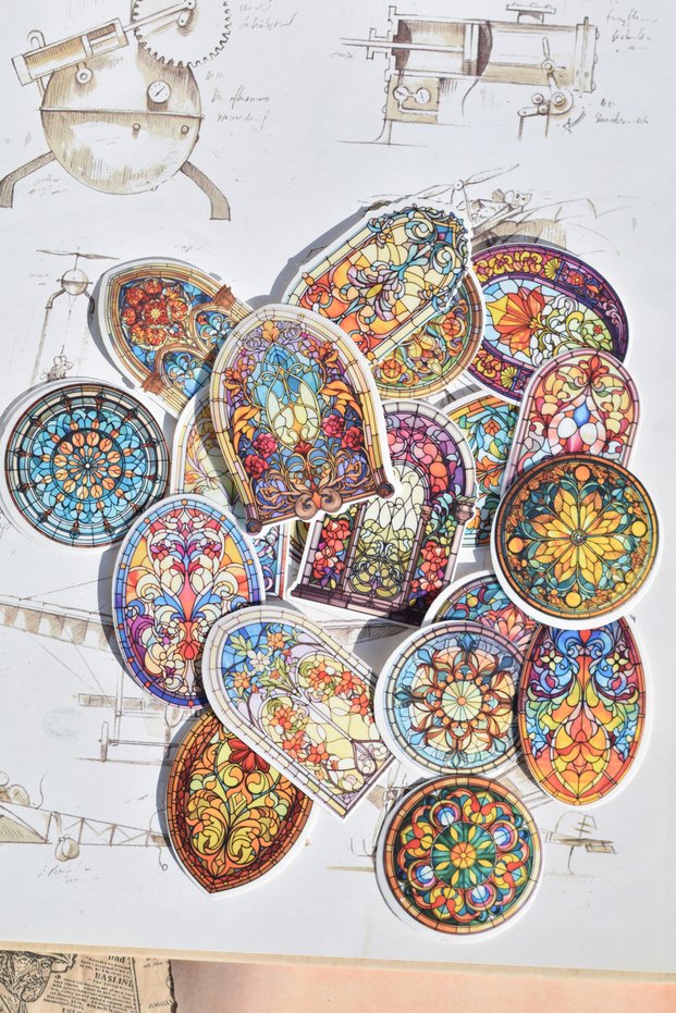 Stained Glass Themed Transparent Stickers (20 Pieces)/ Scrapbook, Journal, Planner