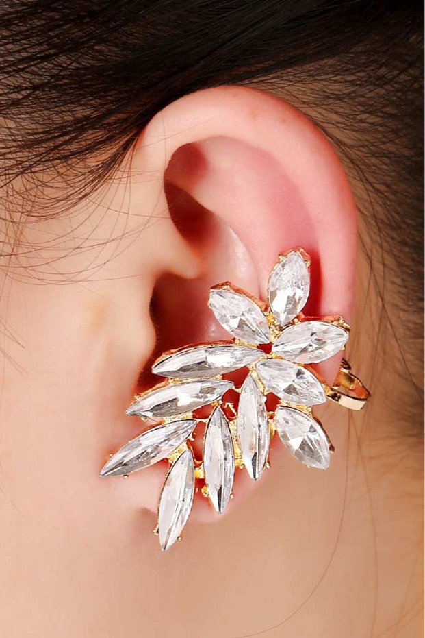 Statement ear cuff earring, Winter Flower, with sharp white crystals