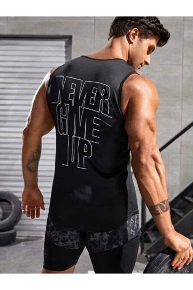 Black Wide Strap Men's Tank Top - Basic Sports and Casual Combination