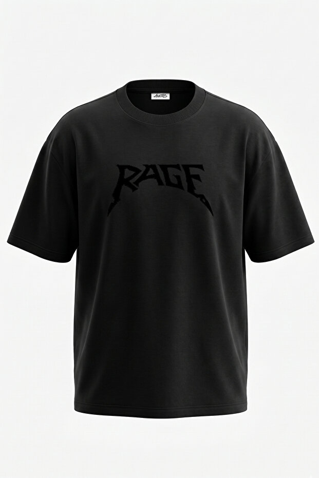 Rage Band Design Printed Oversize Black T-Shirt