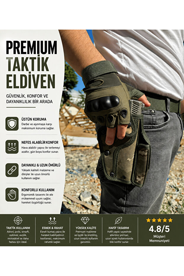 Tactical Half Finger Cut Gloves Khaki