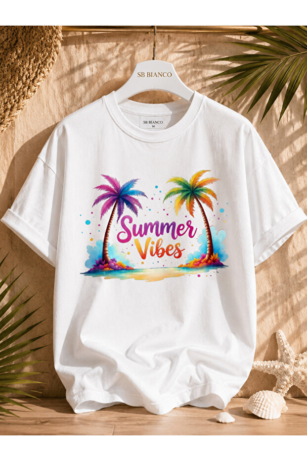 Summer Vibes Palm Tree Printed Oversize Unisex Premium T-Shirt