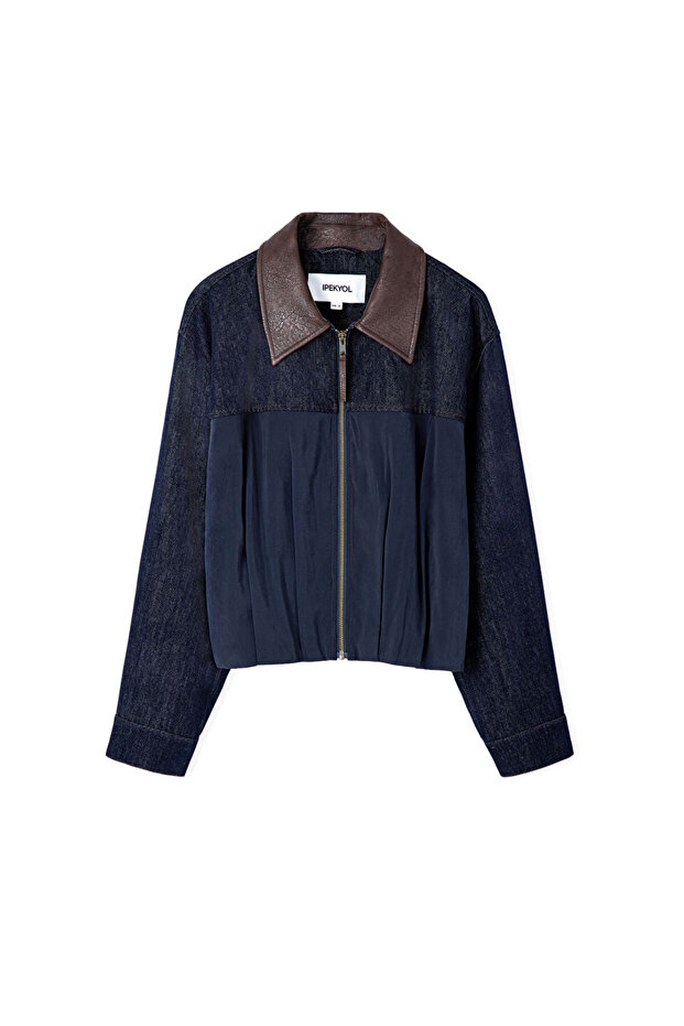 Kontrast yaka bomber ceket