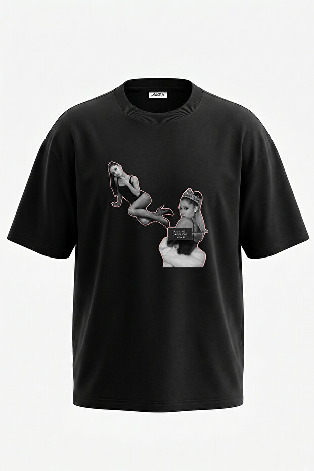 Dangerous Woman Design Printed Oversize Black T-Shirt