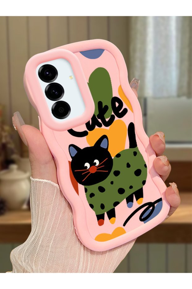 Samsung Galaxy A56 Compatible Case Camera Protector Pink Silicone Couple Phone Case Cat Pattern