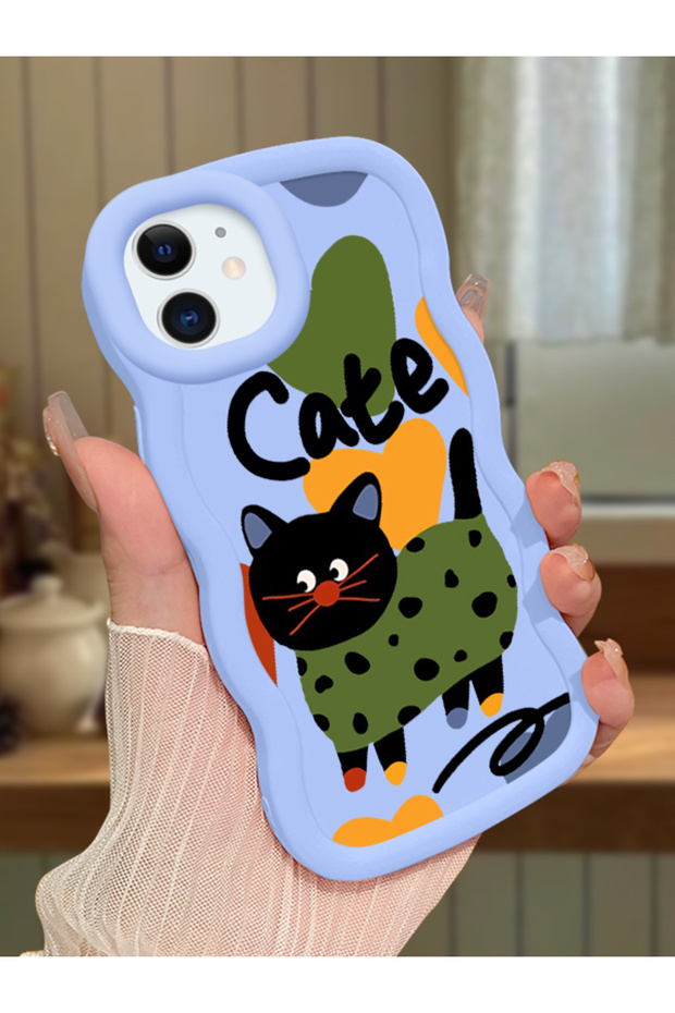 iPhone 11 Compatible Case Camera Protector Blue Silicone Couple Phone Case Cat Pattern