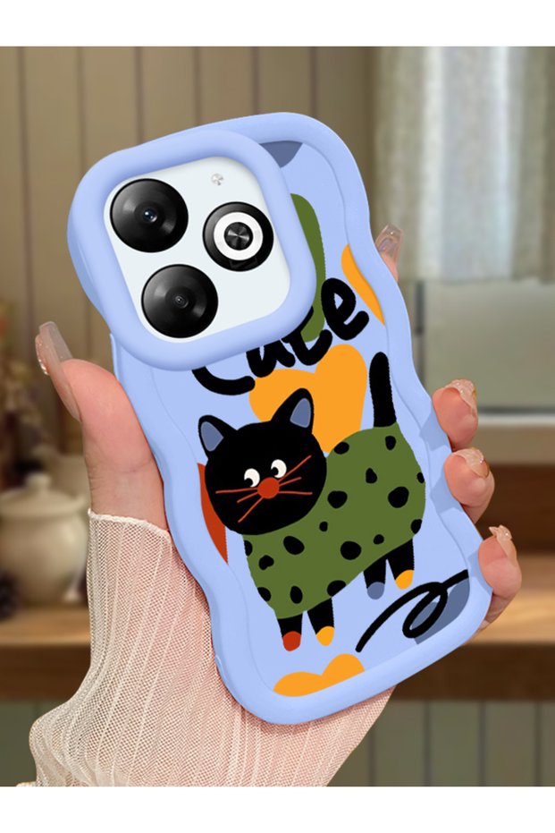 Infinix Smart 8 Pro Compatible Case Camera Protector Blue Silicone Couple Phone Case Cat Pattern