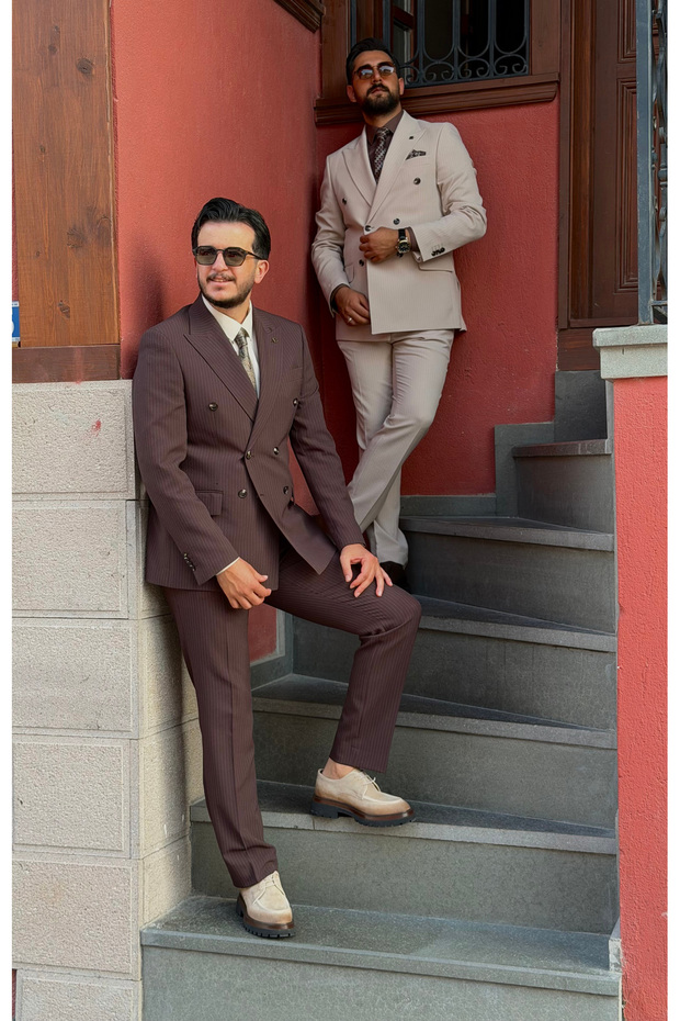 Men's Premium Seersucker Fabric Italian Style Double-Breasted Suit