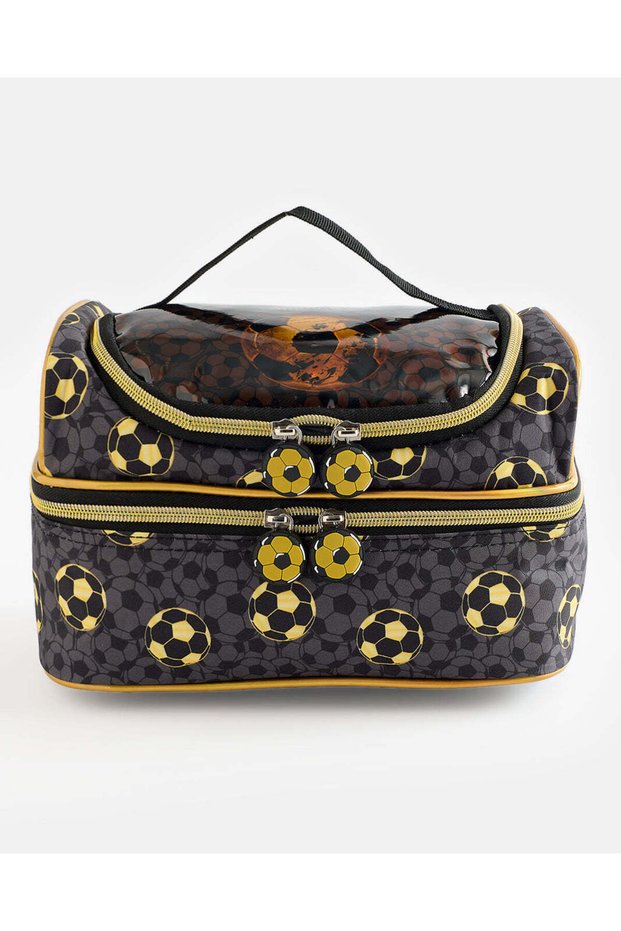 Kids Black Football Print Lunch Bag