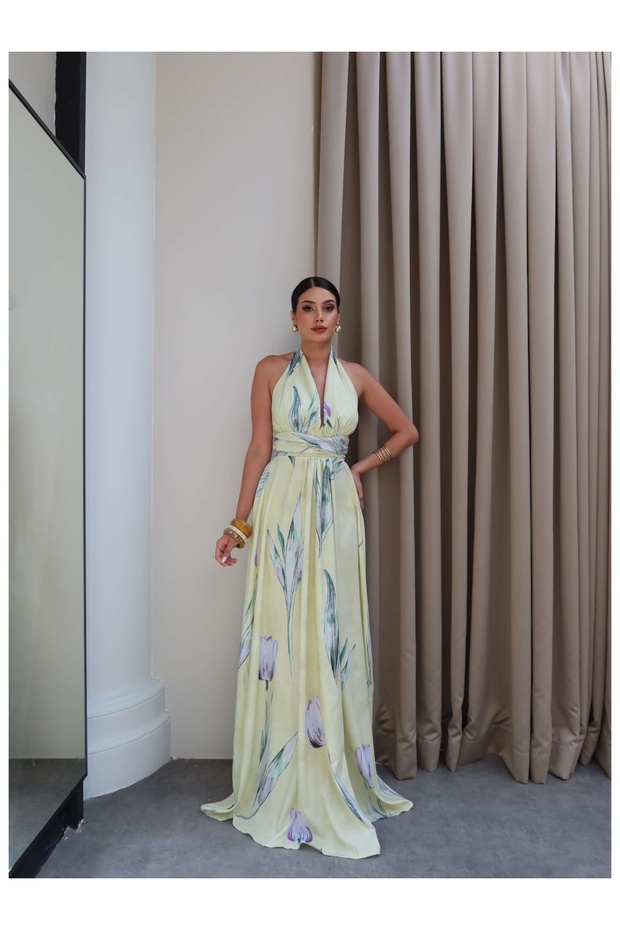 Halter Neck Open Back Floral Dress