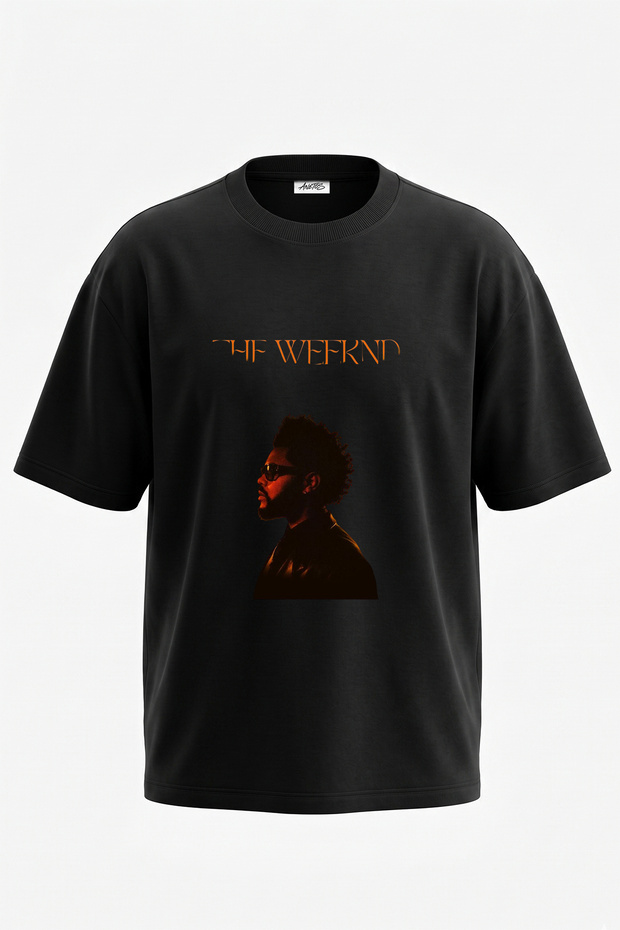 تي شيرت أسود كبير الحجم مطبوع بتصميم The Weeknd_9