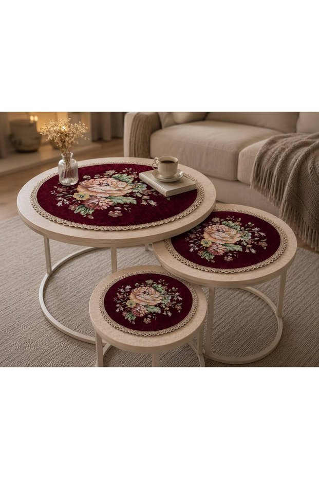 Vintage Bouquet Chenille 3 Piece Fiskos Coverlet 1X (50X Round) - 1X (40X Round) - 1X (30X Round)