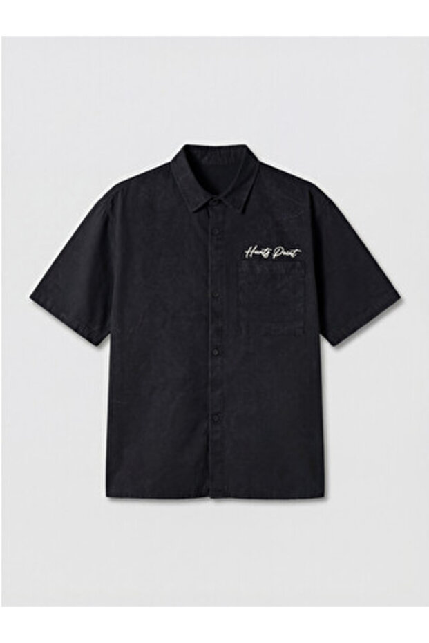Black Loose Fit Embroidered Men's Shirt