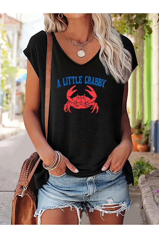 Women's Mix Printed V-Neck Sleeveless Regular Fit Comfortable T-Shirt
