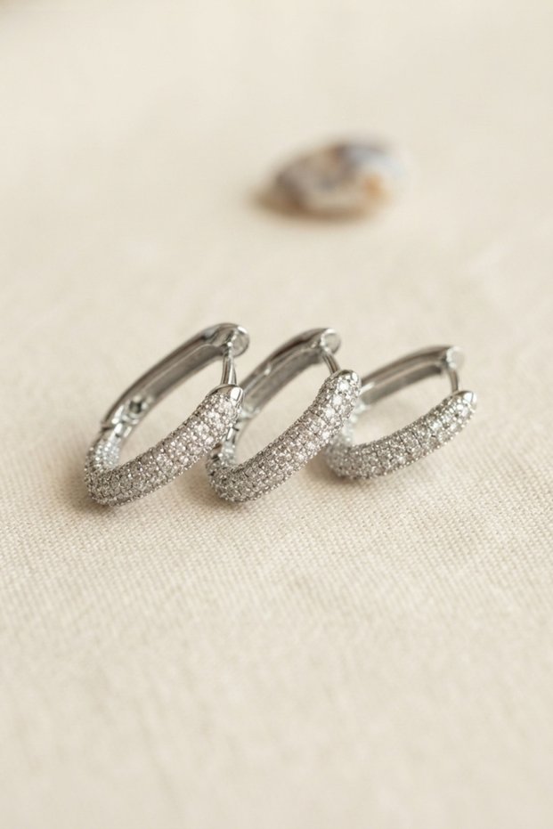 Set of 3 Silver Color Zircon Stone Square Hoop Earrings Tj-Bkp11971