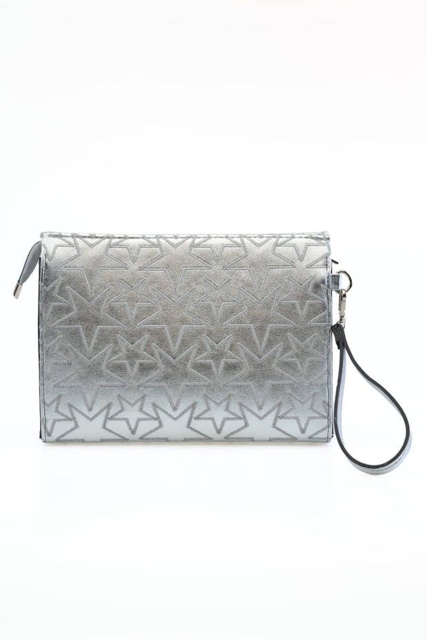 Star Embroidered Women's Handbag – Zippered Makeup and Organizer Handbag with Wrist Strap (Clutch)