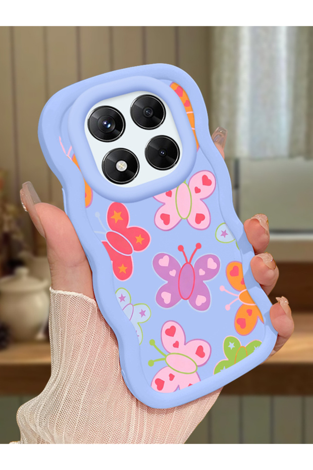 Redmi Note 14 Pro 4g Compatible Case Camera Protector Blue Silicone Couple Phone Case Butterfly Pattern