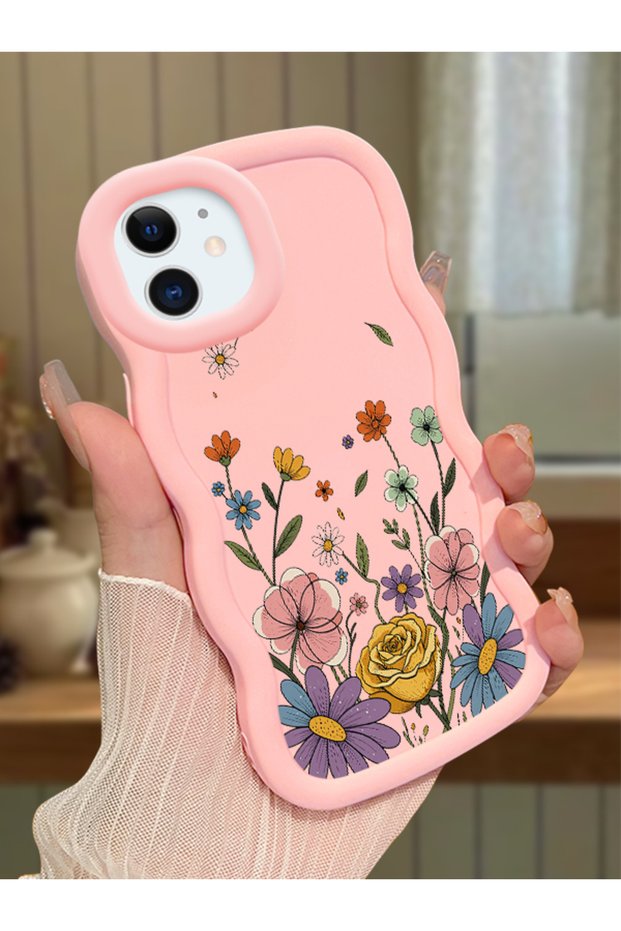 iPhone 12 Compatible Case Camera Protector Pink Silicone Couple Phone Case Floral Pattern