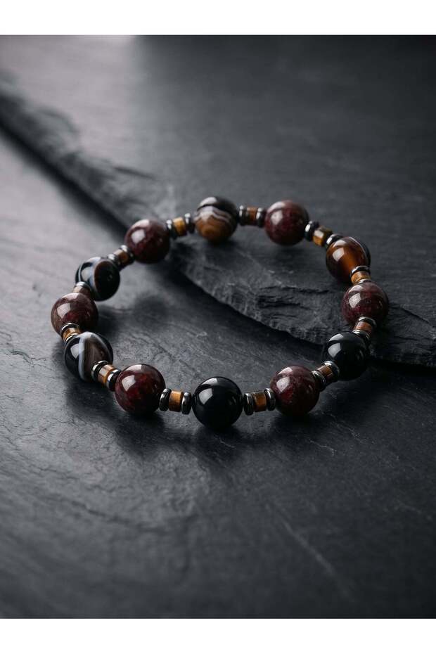 Lal Garnet - Eye Agate - Hematite - Tiger's Eye Natural Stone Bracelet (10 mm)