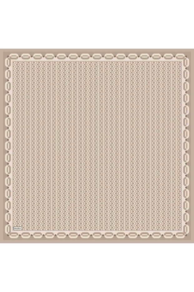 Beige Twill Silk Scarf with Ring Detail on the Edges