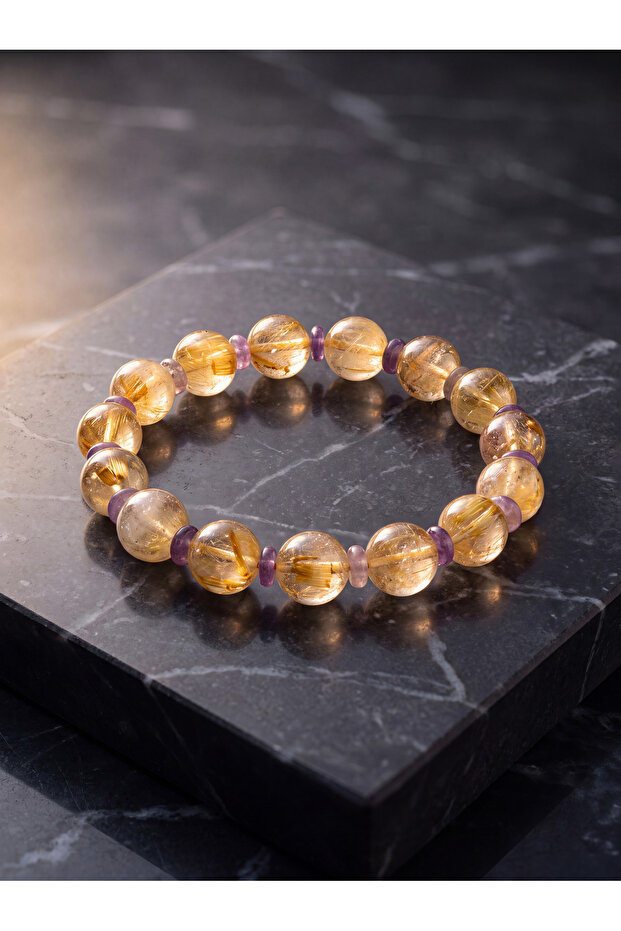 Citrine - Amethyst Natural Stone Bracelet (10 mm)