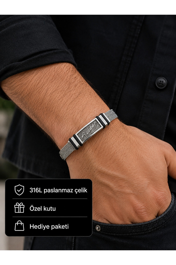 316L Stainless Steel Kemal Atatürk Signed Men's Bracelet – Steel Mesh Design