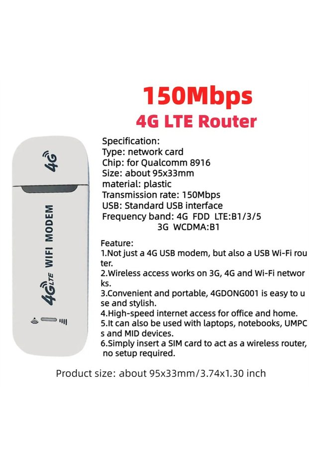 white 4G LTE Modem Stick Wireless 150Mbps USB Dongle Mobile Broadband 4G Sim Card Wireless Router Ho