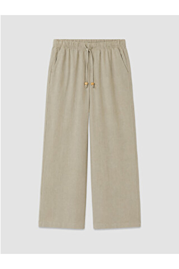 Khaki Women's Trousers with Elastic Waist